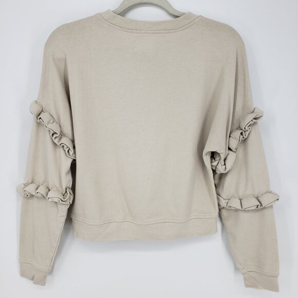 3/$25 For The Republic Ruffle Trim Pullover Sweatshirt S Womens Crew Beige Cream - Picture 2 of 8
